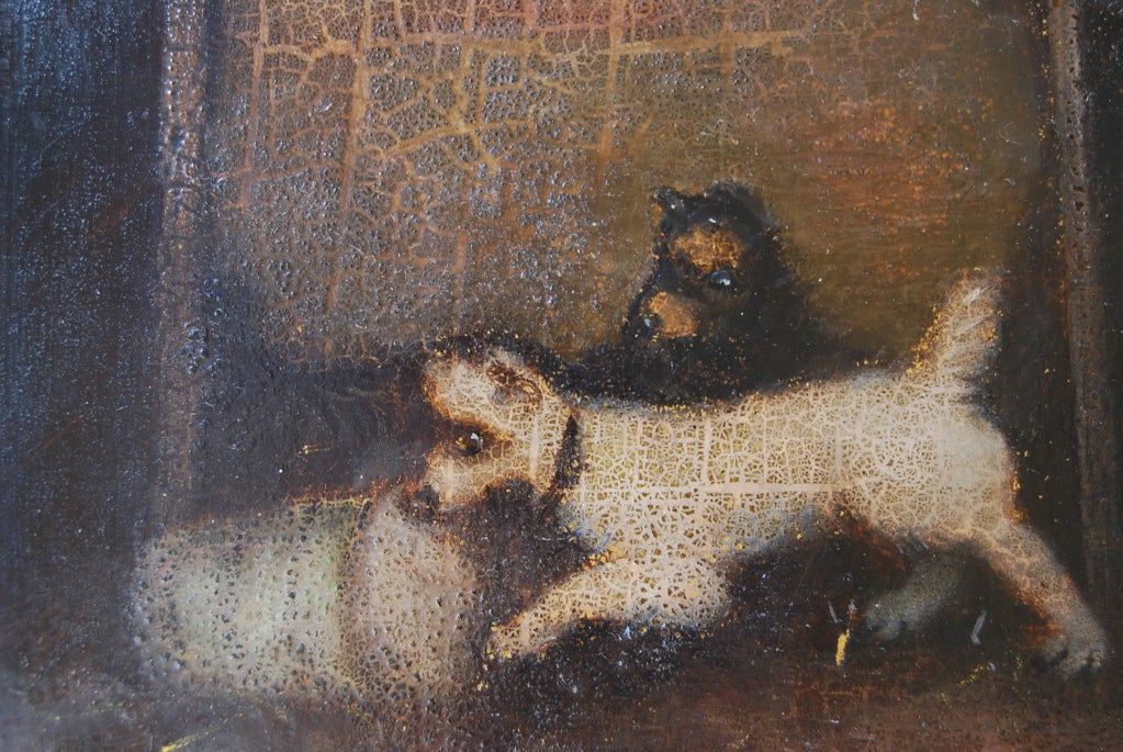 19th Century Pair of Oil on Board Terrier Dog Paintings For Sale