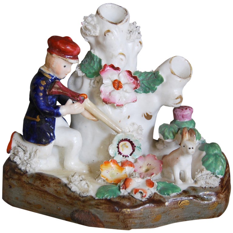 Rare Staffordshire Hunter & Rabbit Spill Vase For Sale