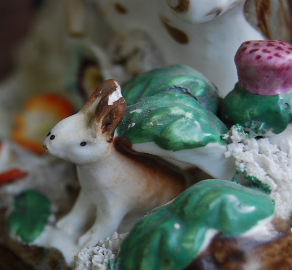 19th Century Rare Staffordshire Hunter & Rabbit Spill Vase For Sale