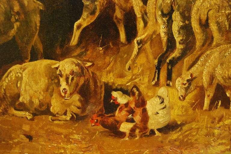 19th Century European Oil on Canvas Farm Scene, c. 1850 For Sale