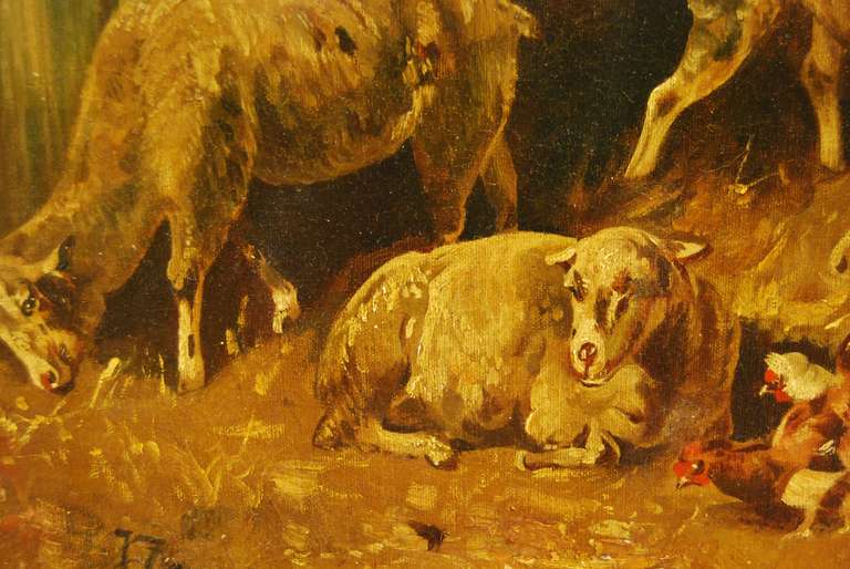 European Oil on Canvas Farm Scene, c. 1850 For Sale 1
