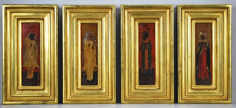 Set of Four Russian Icons, 1840.  Modern water gilt frames.