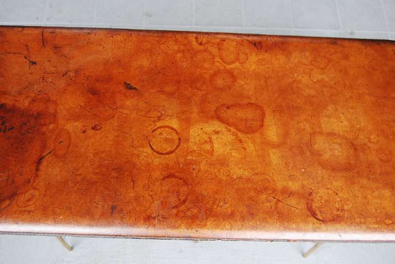 Mid Century Leather Top Coffee Table