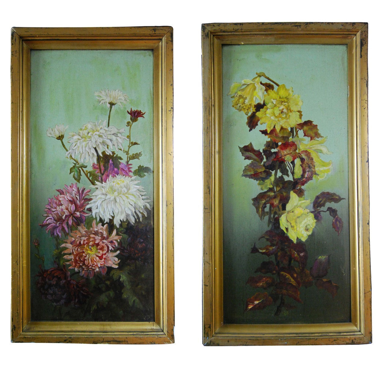 Pair of Oil on Tin Antique paintings, c. 1907 For Sale