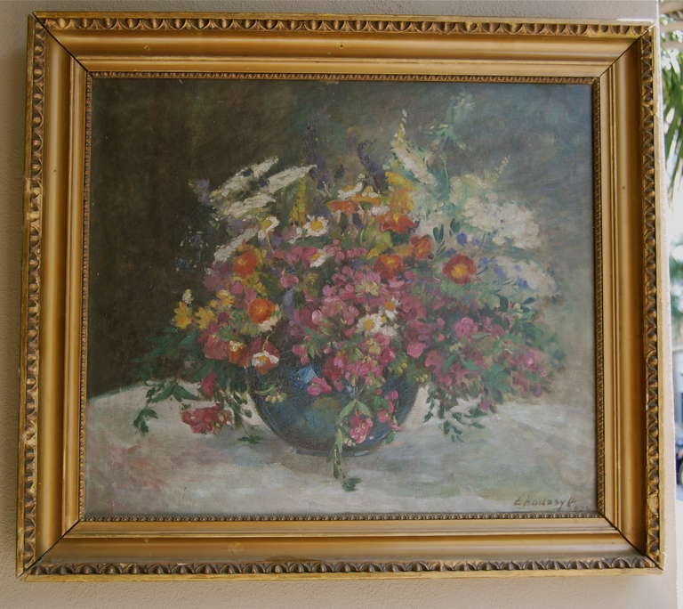 Flowers Still Life Oil on Canvas. Signed