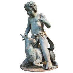 Vintage Putti with Goat Bronze