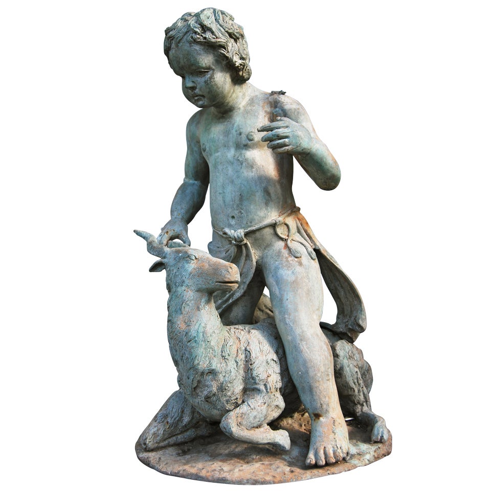 Putti with Goat Bronze For Sale