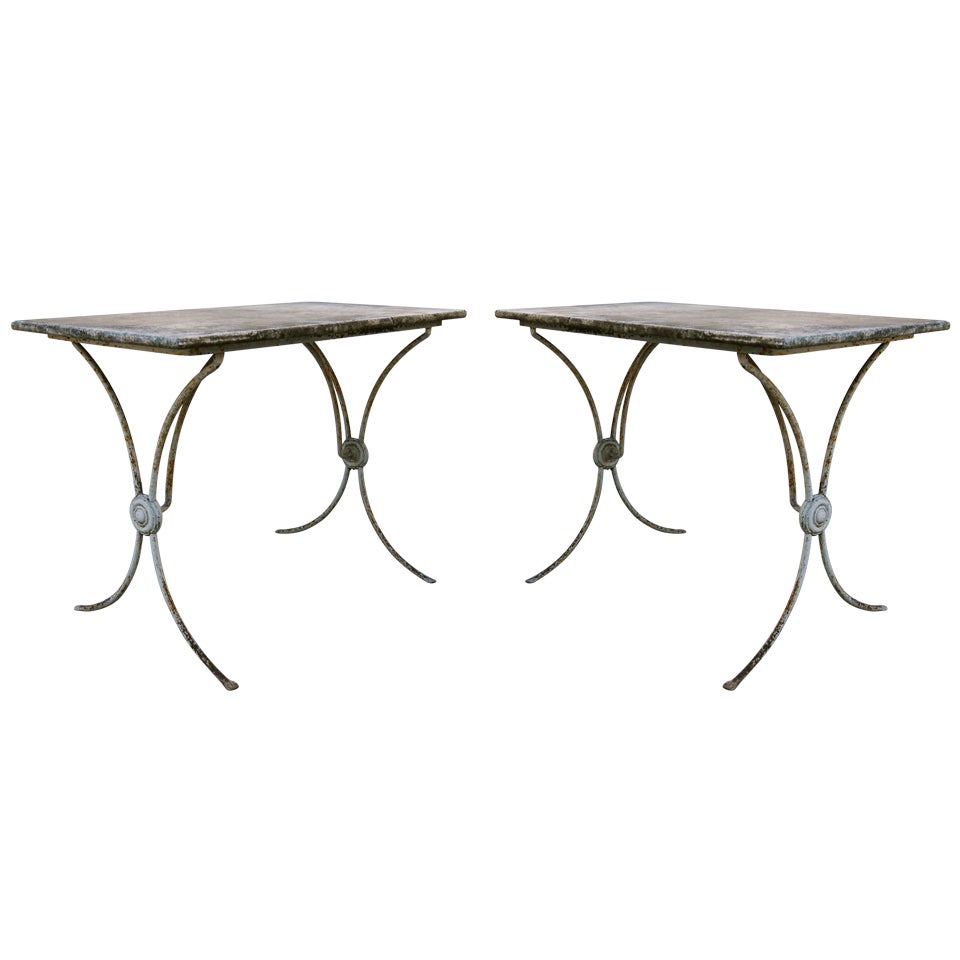 Pair of Marble Top French Conservatory Garden Tables at 1stDibs