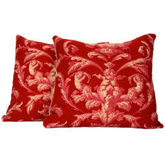 Pair French 1920s Red Cherub Pillows