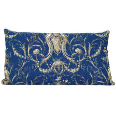 Antique French 1900s Cobalt Blue Bolster/Lumbar Pillow