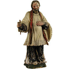 French Santos St. Peter Polychrome Painted with Linen Stole, circa 1800