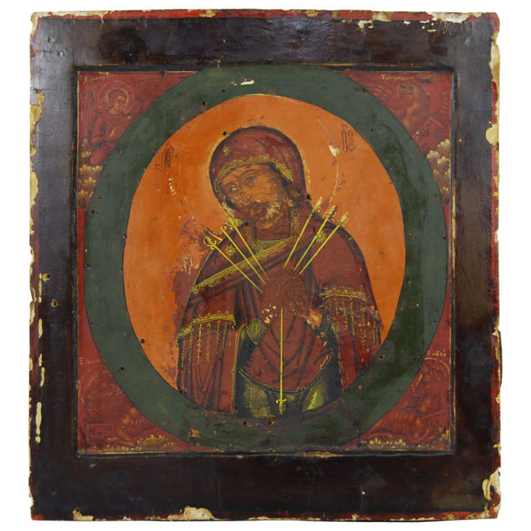 Russian Icon of Holy Mother with Riza/Oklad, circa 19th Century For Sale