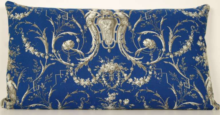 French 1900s Cobalt Blue Bolster/Lumbar Pillow