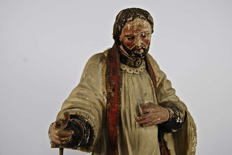 French Santos St. Peter Polychrome Painted with Linen Stole, circa 1800