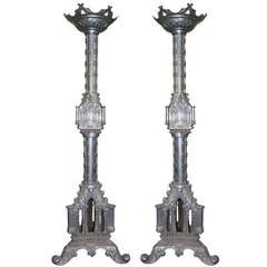 Pair Gothic Torchiere Candlestick 