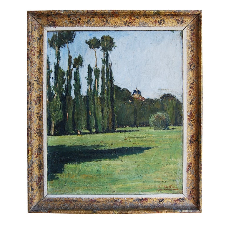 Signed French Countryside Landscape Oil on Canvas For Sale