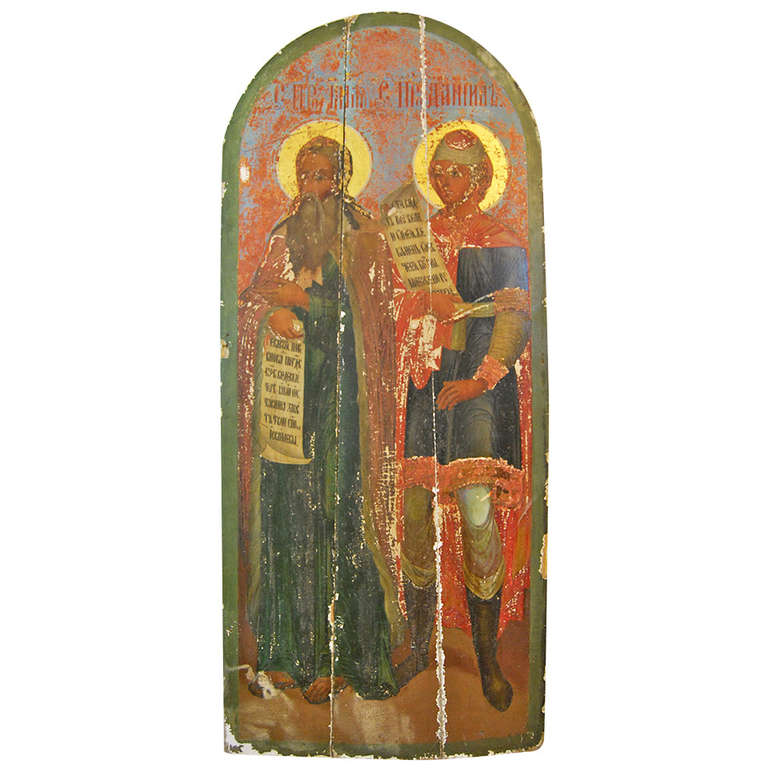 Large Russian Icon of Saint Daniel and Elijah For Sale