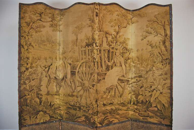 French Jacquard Woven Tapestry Screen, 1880 In Good Condition For Sale In Charleston, SC