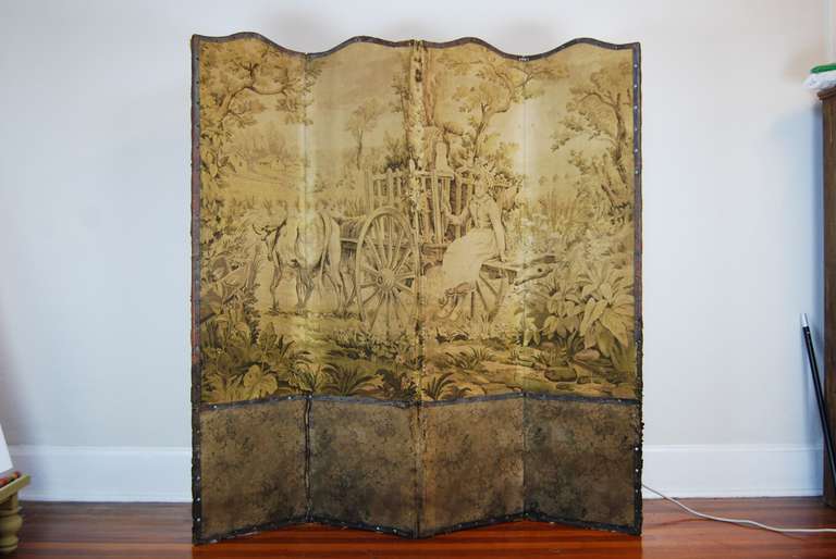 Antique French Jacquard Woven Tapestry Screen.  After Edouard Debat-Ponsan. c. 1880.