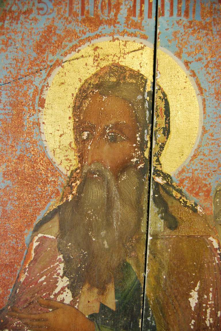 Large Russian Icon of Saint Daniel and Elijah In Good Condition For Sale In Charleston, SC