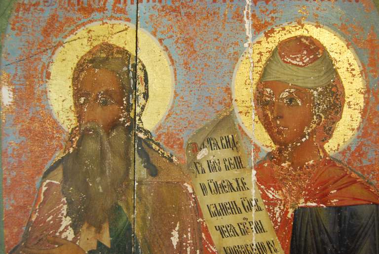 Large Russian Icon of Saint Daniel and Elijah For Sale 1