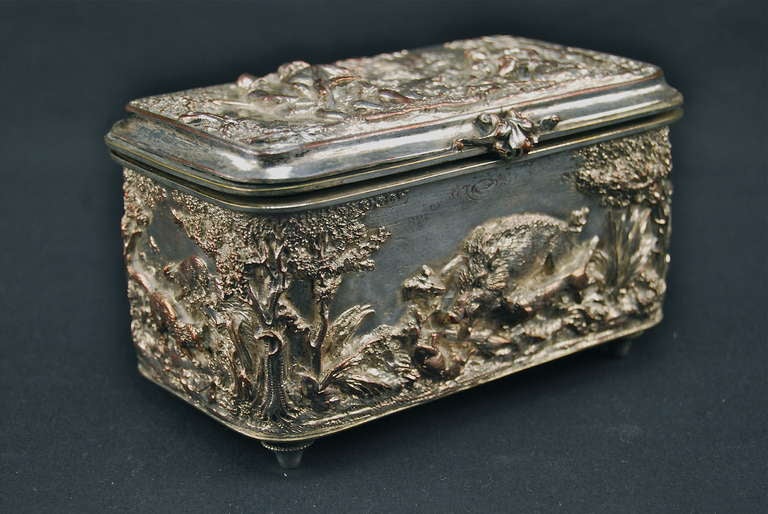 Silver on Copper Hunt Scene Box
