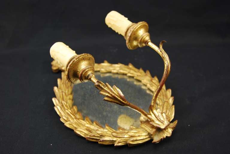 Pair Italian Giltwood Carved Mirrored Sconces
