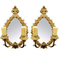 Pair Italian Giltwood Carved Mirrored Sconces