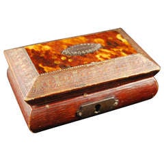 Antique French Tortoise and Leather Box, c. 1870