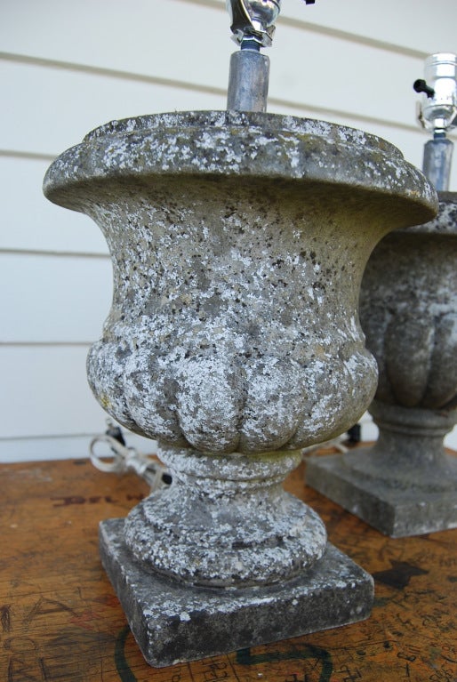 French Marble Garden Urn Lamps In Good Condition For Sale In Charleston, SC