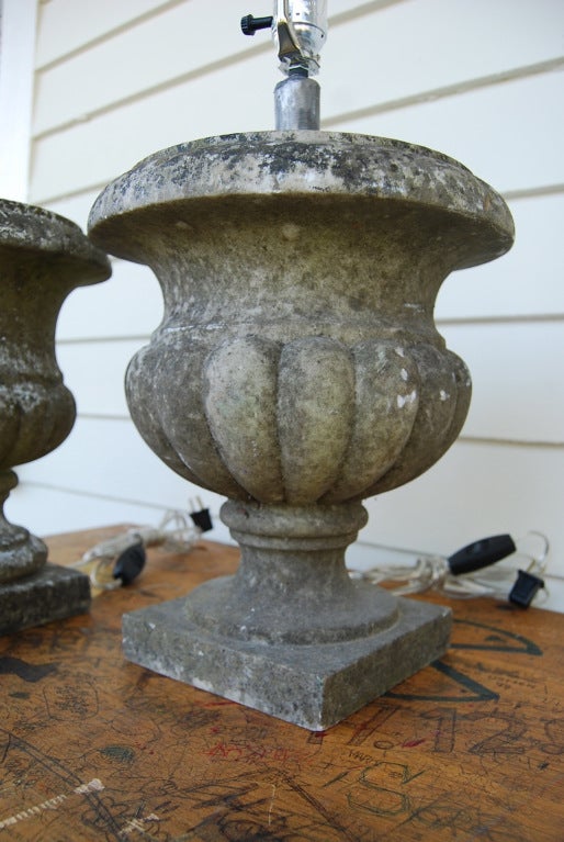 19th Century French Marble Garden Urn Lamps For Sale