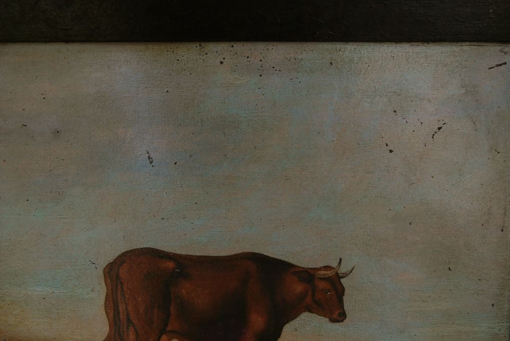 19th Century Dated Oil on Board Painting of Lone Cow Portrait...  Moooo.... For Sale