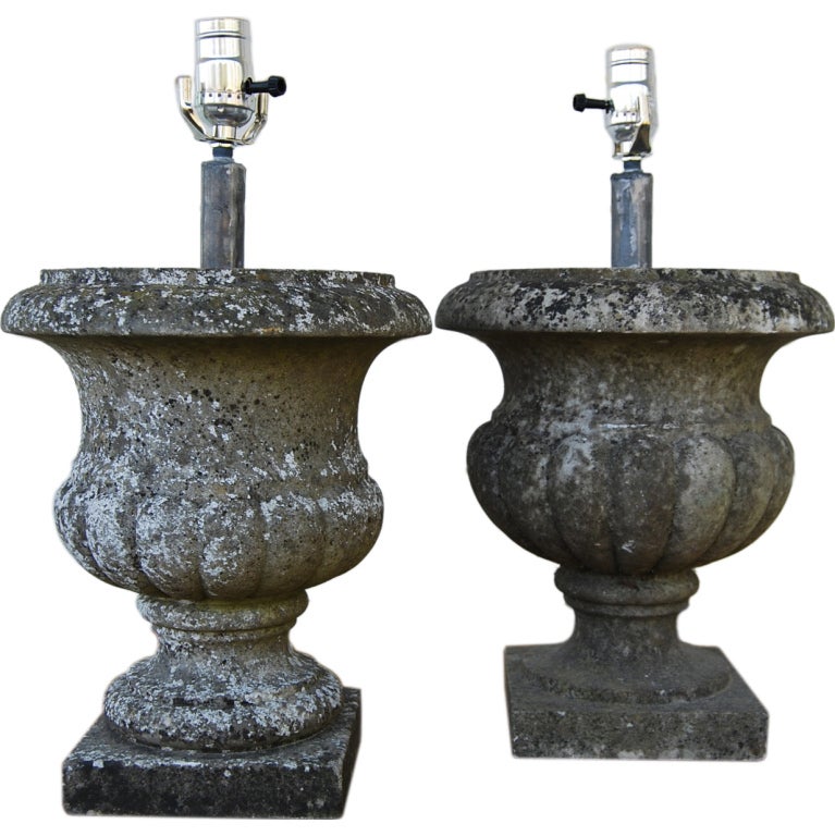 French Marble Garden Urn Lamps For Sale