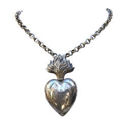 Antique French Sterling Sacred Heart Cachette Ex Voto
