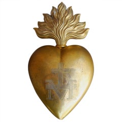Antique Large Gilt Sacred Heart Cachette Ex Voto