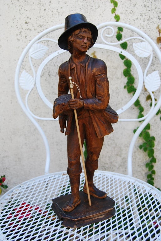 French Carved Shepherd & Lamb