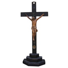 Large French Crucifix with Carved Relic