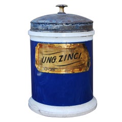 "For What Ails You" Ceramic Cobalt Apothecary Jar