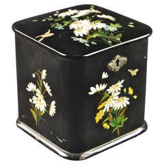 Painted Lacquered Black Mache Tea Caddy 1880
