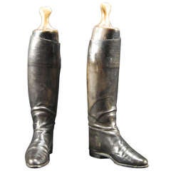 Antique Pair English Riding Boot with Trees 1910