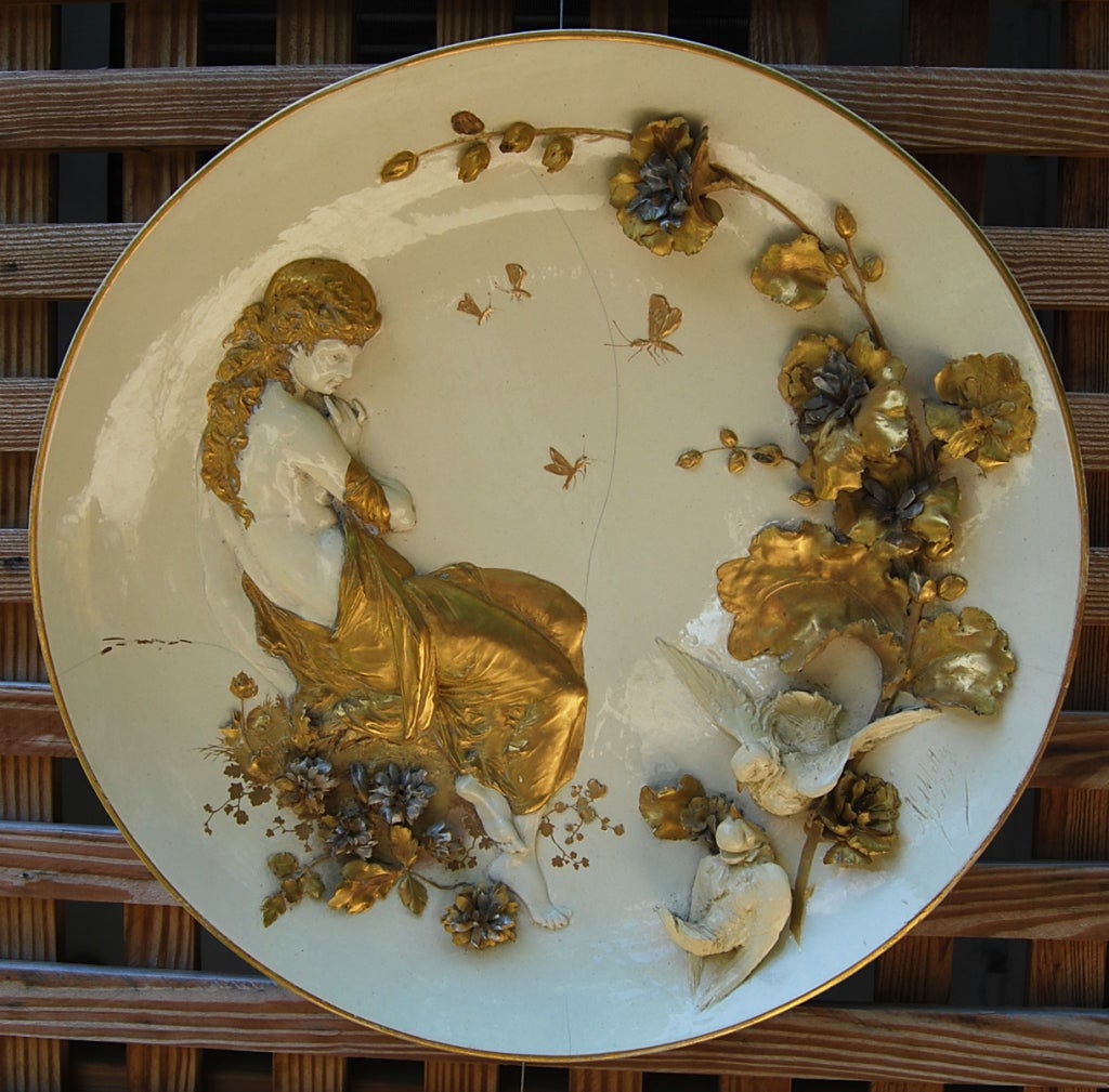 Art Nouveau Charger Sculpture signed and dated 1881