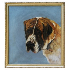 "Woof" St. Bernard Dog Oil on Canvas Painting