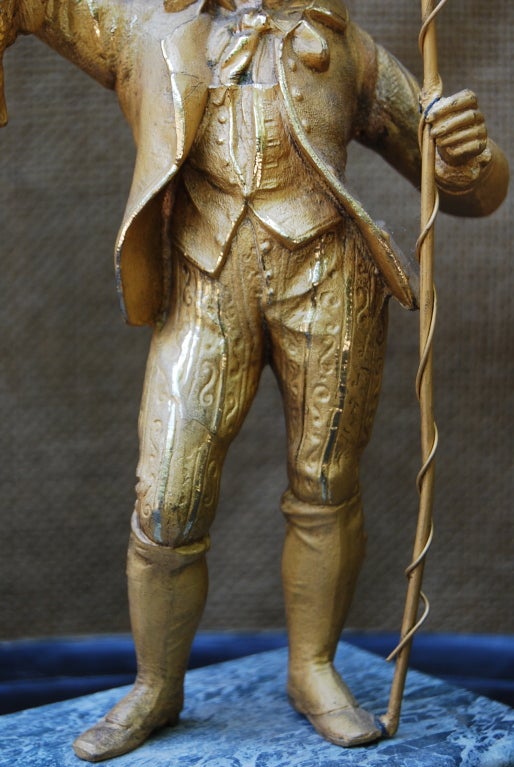 Gilt & Etched Fisher Boy Sculpture Figure