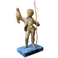 Gilt & Etched Fisher Boy Sculpture Figure