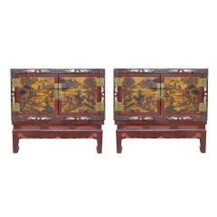 Pair Chinoiserie Decorated Cabinets with MOP Inlay On Stands
