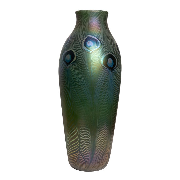 Tiffany Studios Important Peacock Feather Vase For Sale