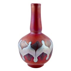 Tiffany Studios Rare Red Bodied Vase With Iridescent Silver Blue