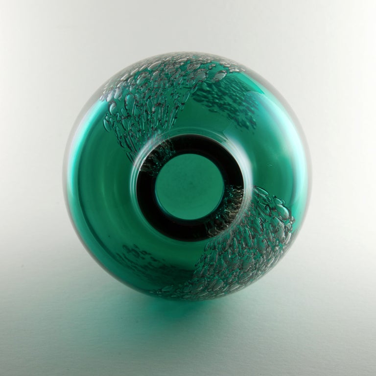 French Marinot Green Vase With Silver Oxides For Sale