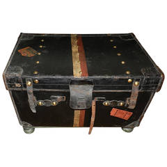 Leather and Canvas Trunk on Stand