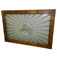 Very Large Etched Glass Equestrian Window or Table Top